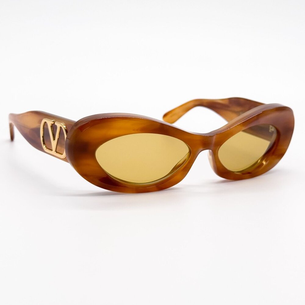 NEW VALENTINO SUNGLASSES VLS-178C HAVANA ORANGE OVAL WOMEN EYEWEAR
